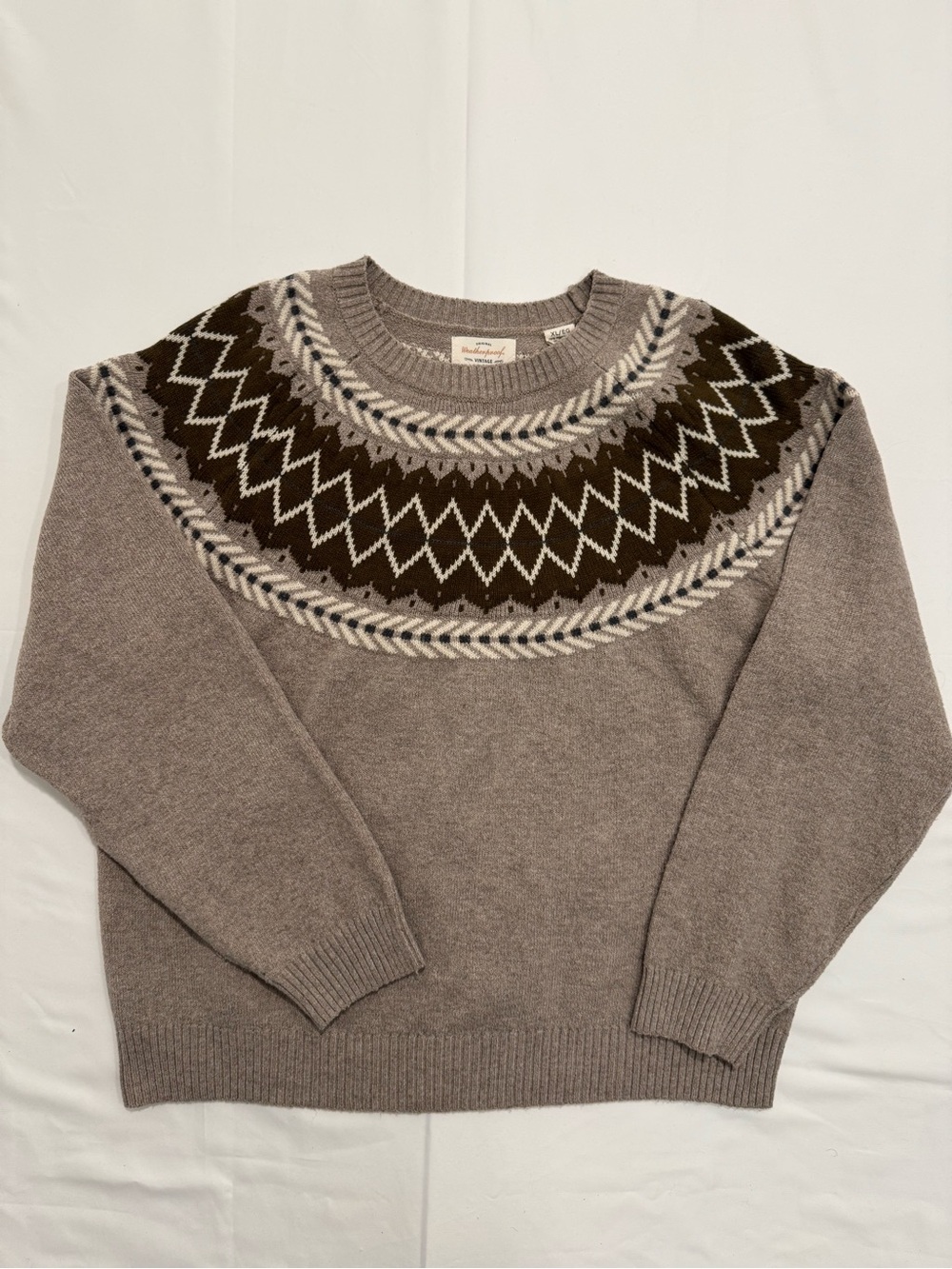 Weatherproof Vintage Women's Fairisle Ribbed Cuffs & Hem Sweater Tan, XL